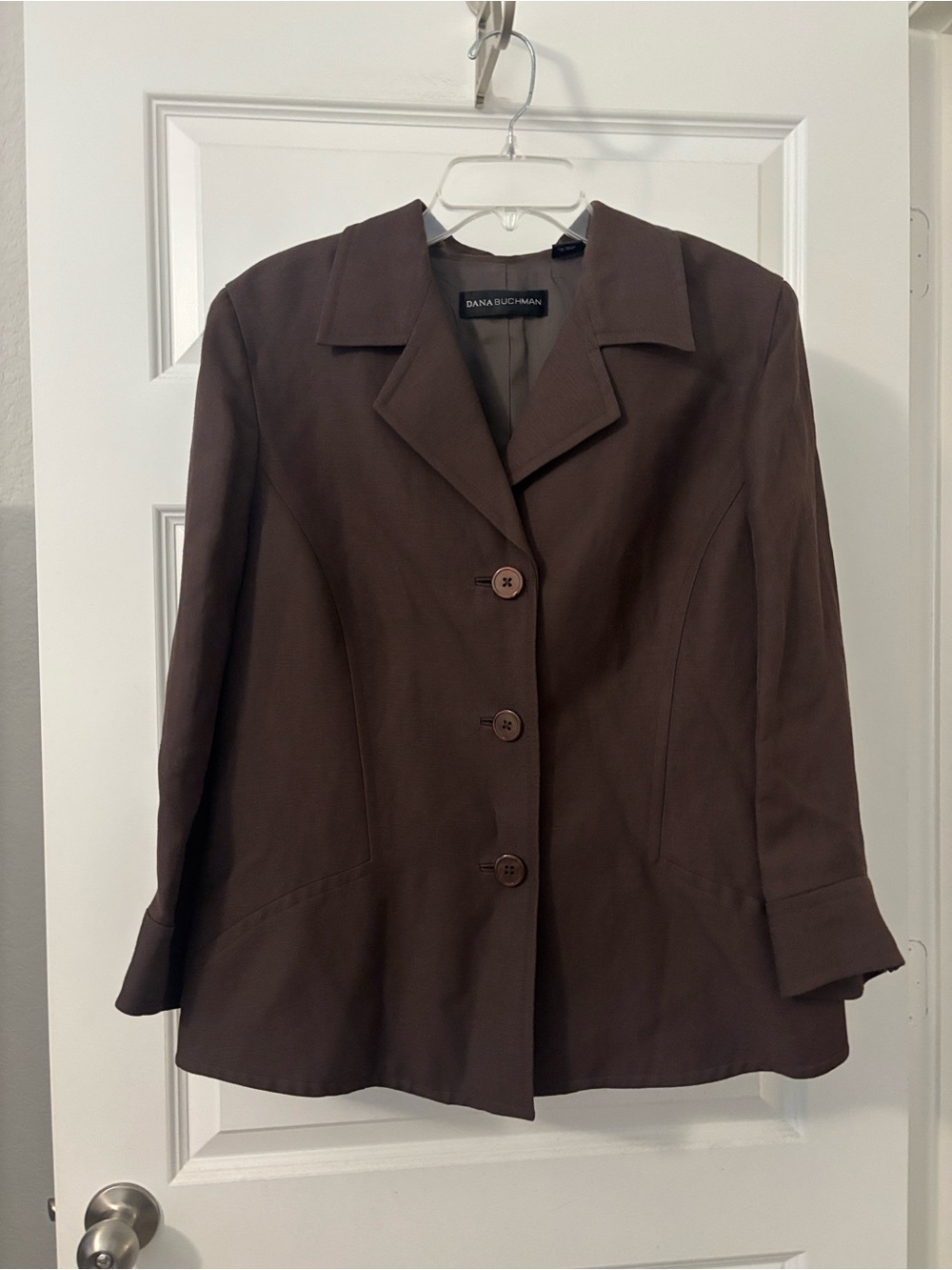 Dana Buchman chocolate Brown Single-Breasted Blazer SZ 16 plus size linen blend